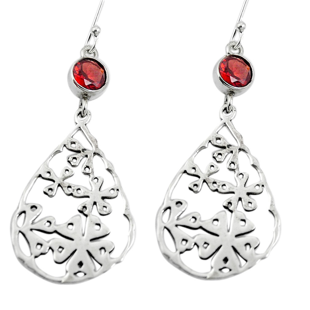 Natural red garnet 925 sterling silver dangle earrings jewelry d27763