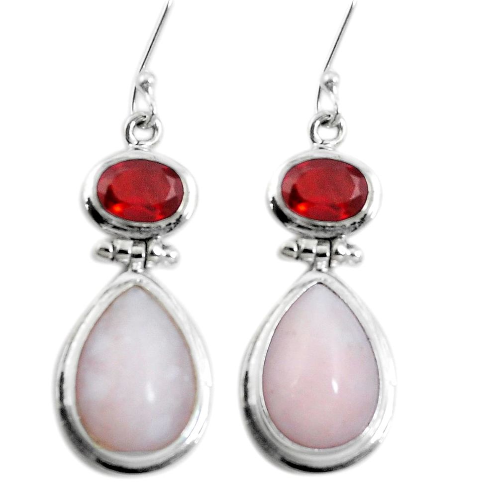 Natural pink opal garnet 925 sterling silver dangle earrings d27770