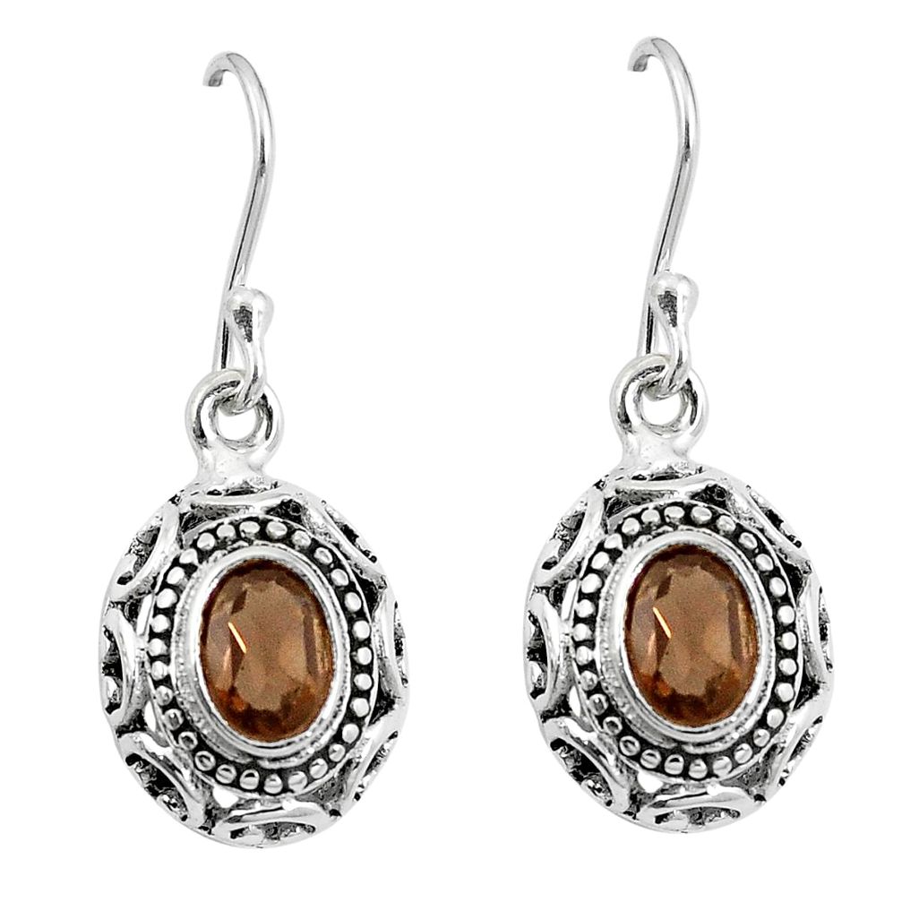 Brown smoky topaz 925 sterling silver dangle earrings jewelry d27780