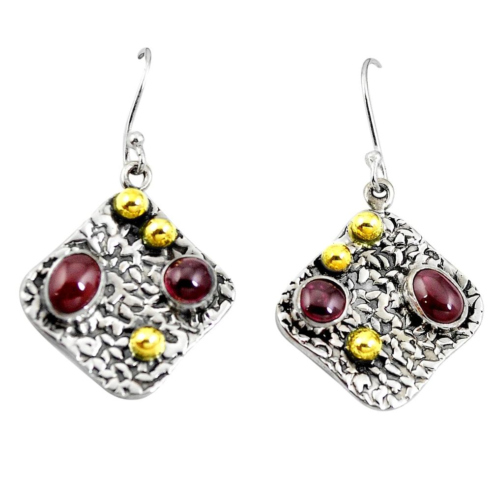 Natural red garnet 925 sterling silver 14k gold dangle earrings d27791