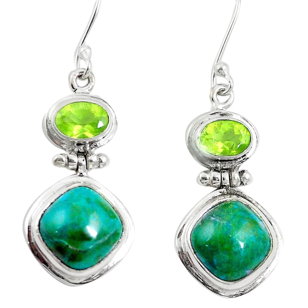 Natural green chrysocolla peridot 925 silver dangle earrings d27793