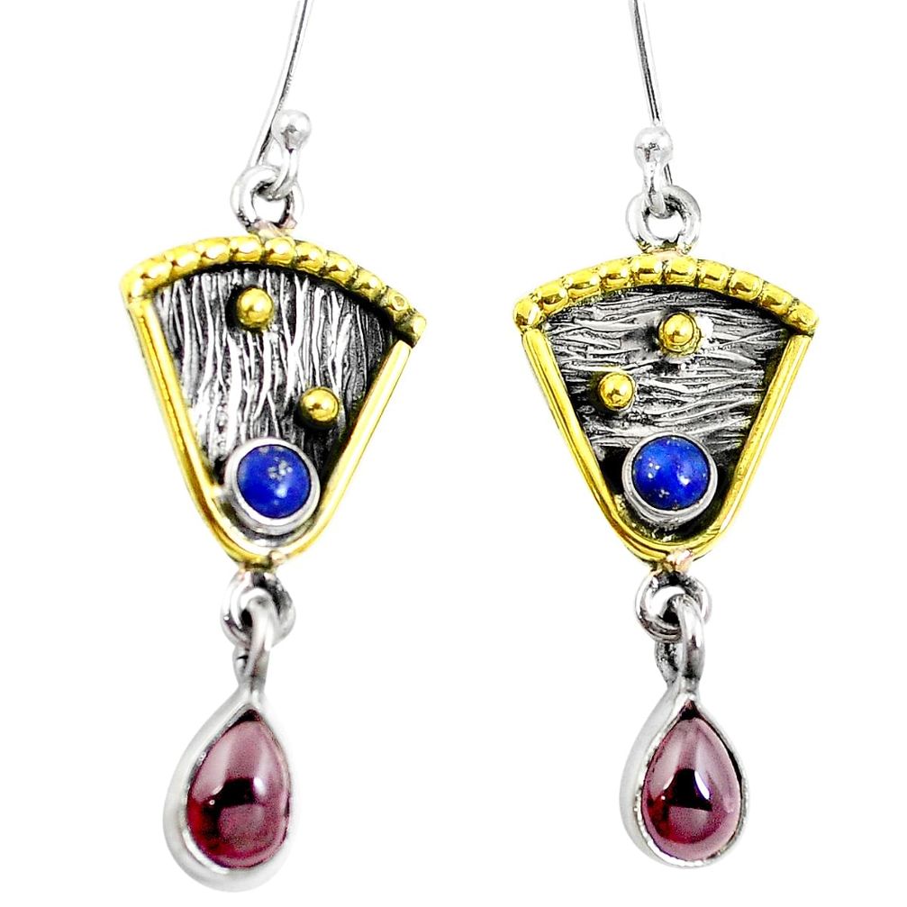 Natural red garnet 925 silver 14k gold dangle earrings jewelry d27795