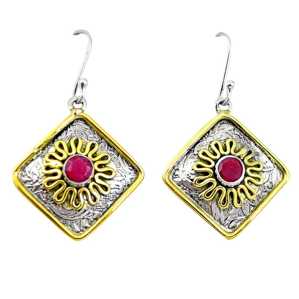 Natural red ruby 925 sterling silver 14k gold dangle earrings d27800