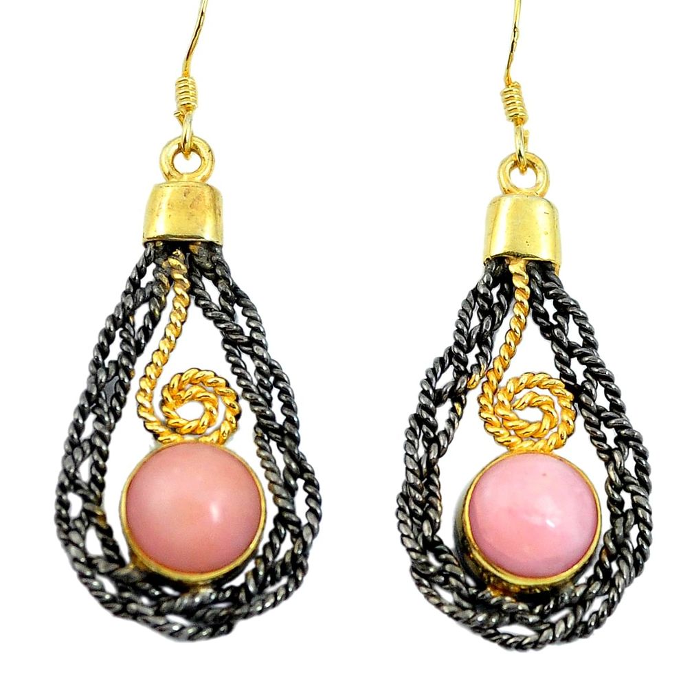 Natural pink opal 925 sterling silver 14k gold dangle earrings d27801