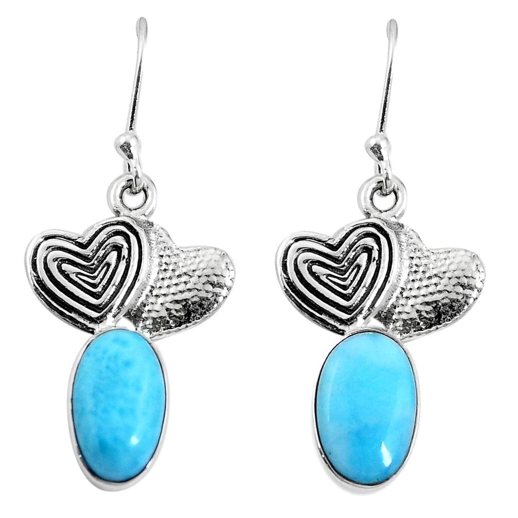 Natural blue larimar 925 sterling silver couple hearts earrings d27803