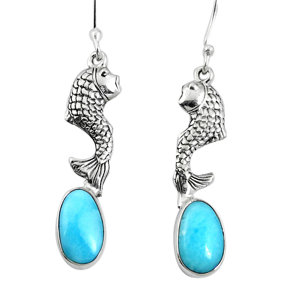 925 sterling silver natural blue larimar fish earrings jewelry d27805