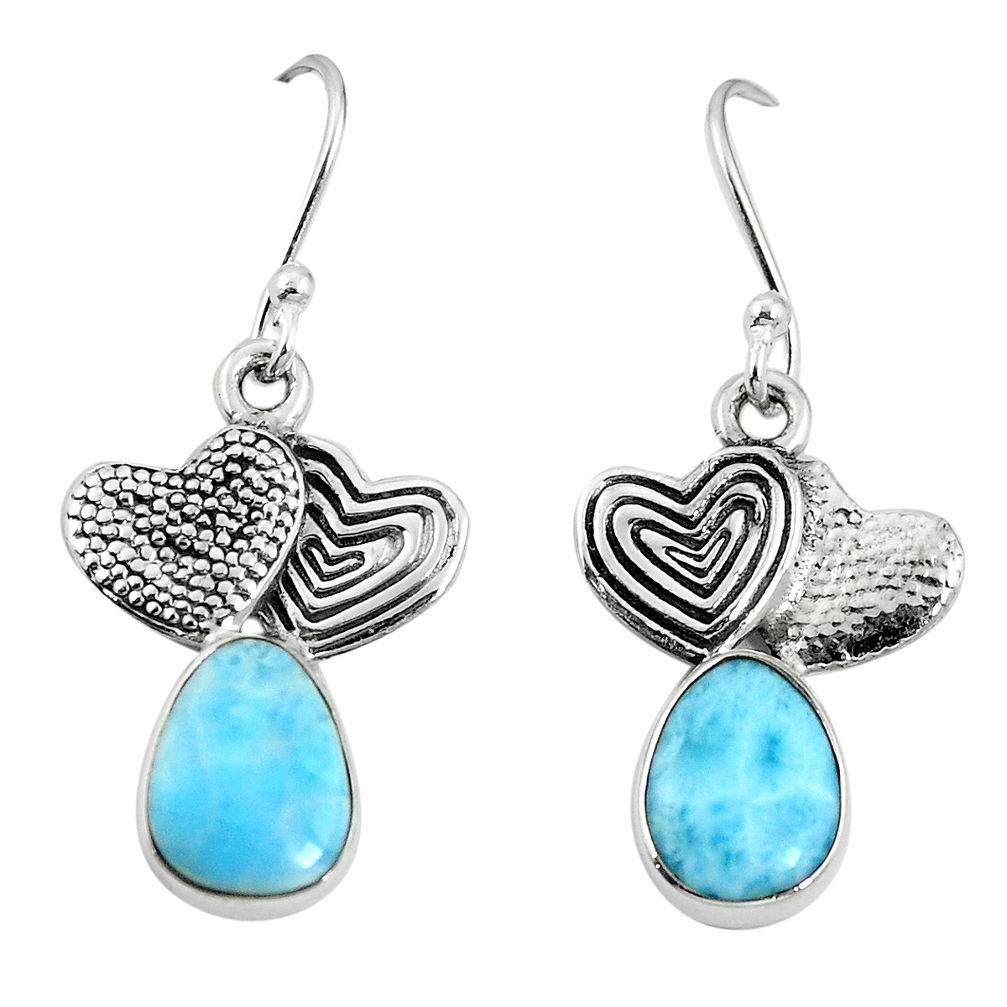 Natural blue larimar 925 sterling silver couple hearts earrings d27818
