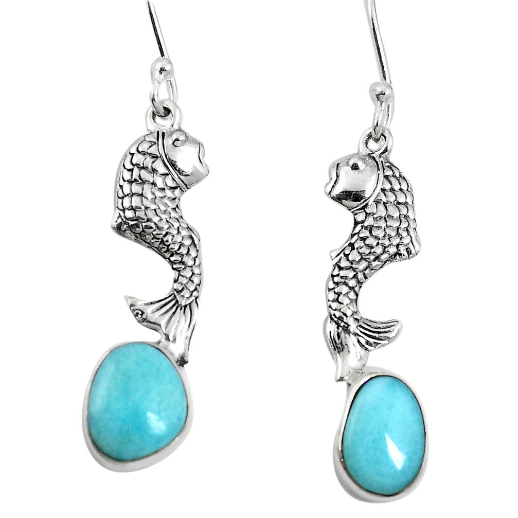 925 sterling silver natural blue larimar fish earrings jewelry d27819