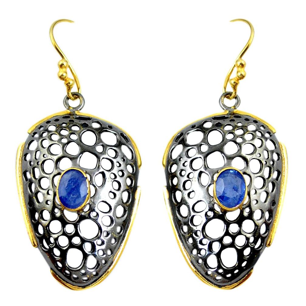 Natural blue kyanite 925 sterling silver 14k gold dangle earrings d27826