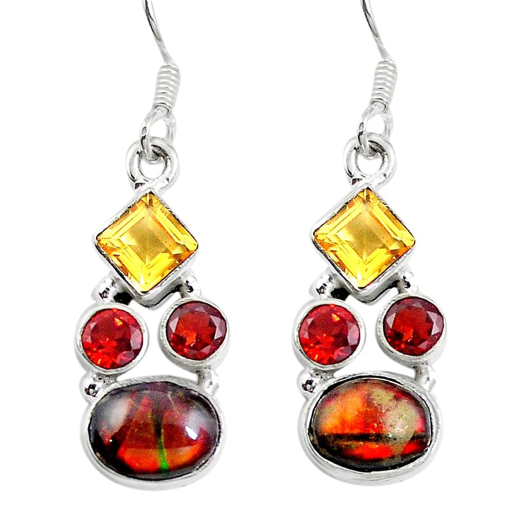 Natural multi color ammolite (canadian) 925 silver dangle earrings d27830