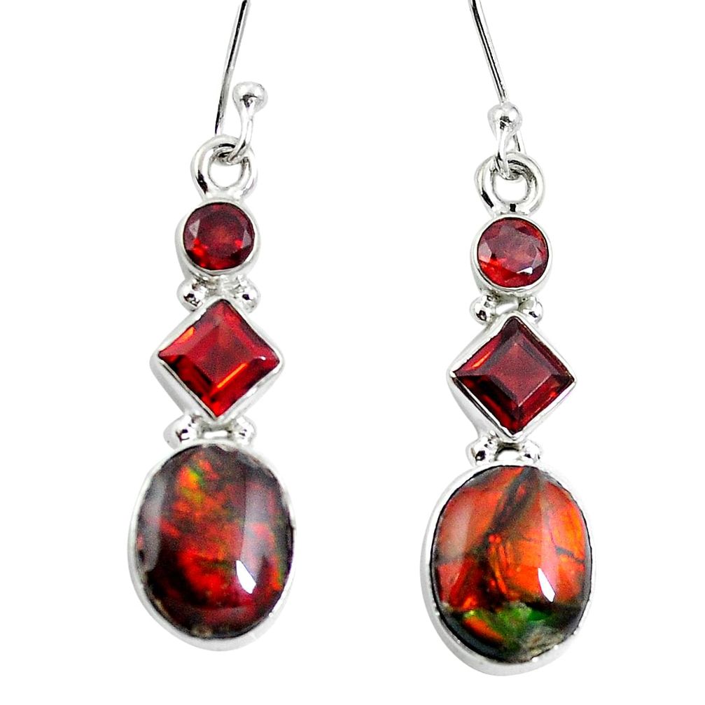 Natural multi color ammolite (canadian) 925 silver dangle earrings d27839