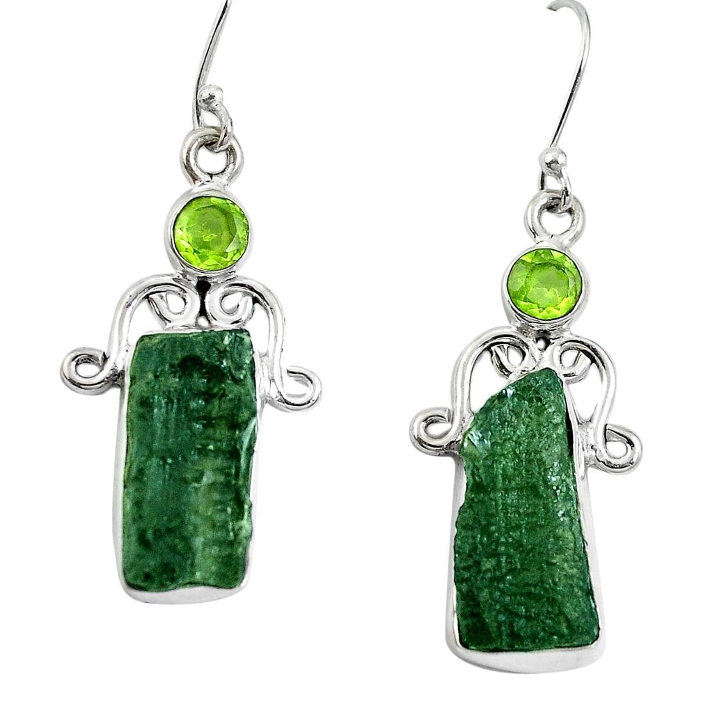 925 silver natural green moldavite (genuine czech) dangle earrings d27840