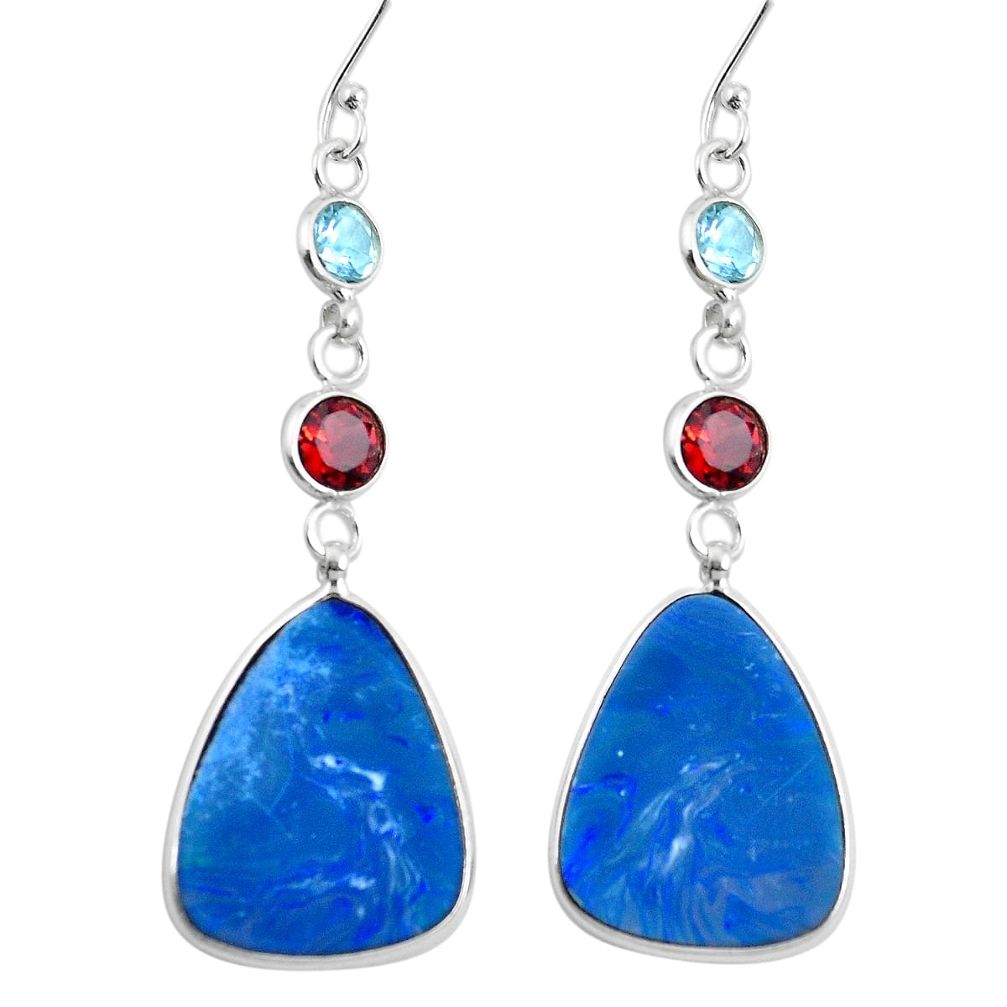 925 silver natural blue doublet opal australian dangle earrings d27844