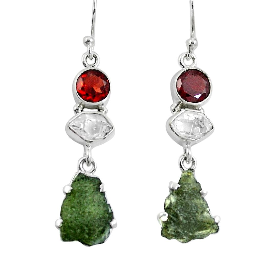 Natural green moldavite (genuine czech) 925 silver dangle earrings d27845