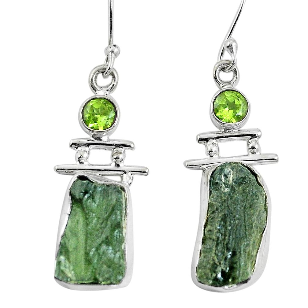 Natural green moldavite (genuine czech) 925 silver dangle earrings d27846