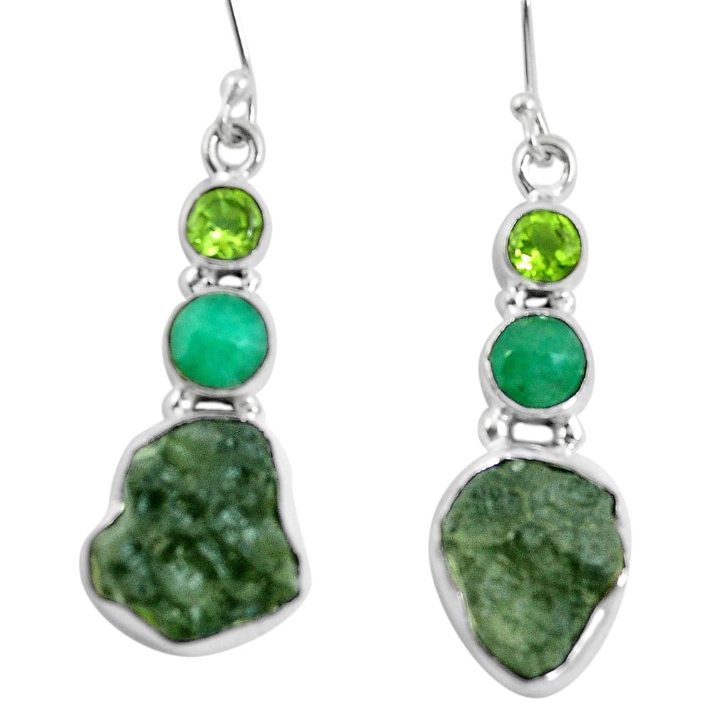 925 silver natural green moldavite (genuine czech) dangle earrings d27852
