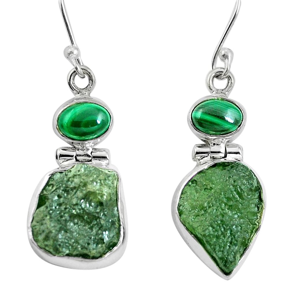 Moldavite (genuine czech) malachite (pilot's stone) 925 silver earrings d27853