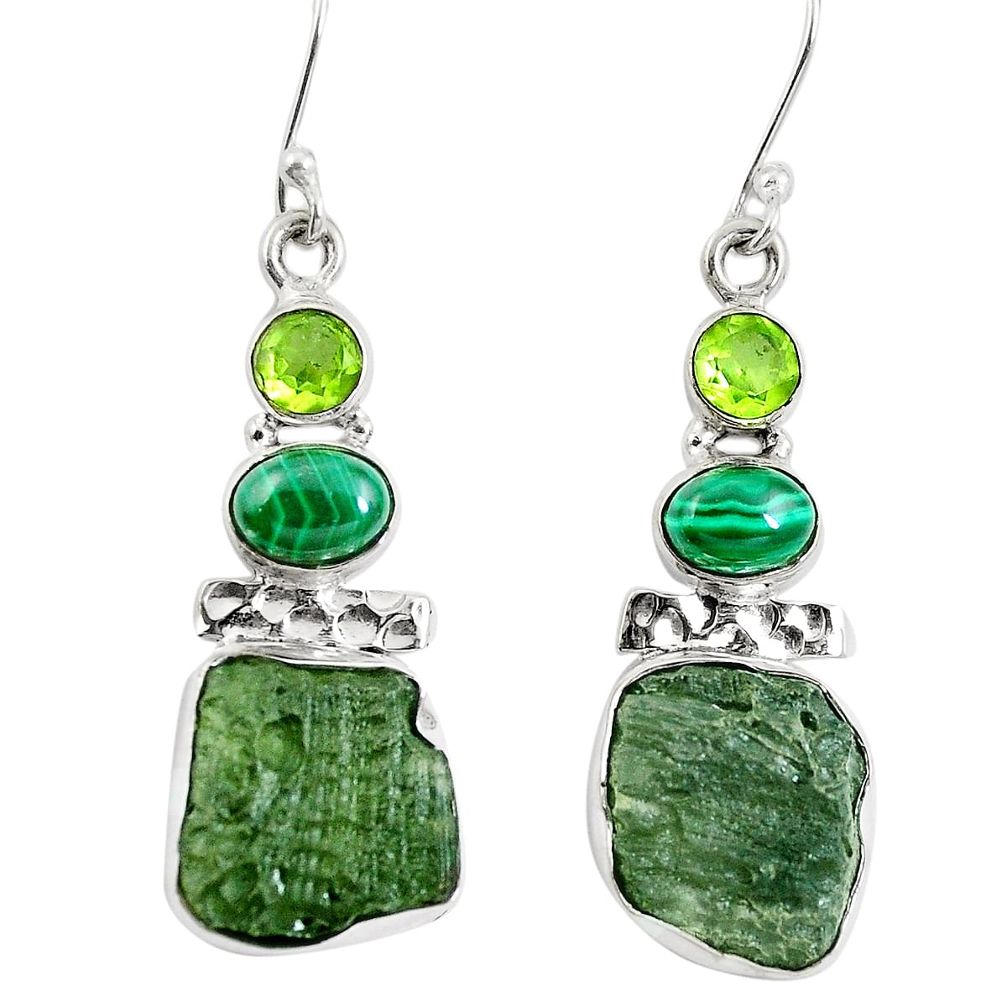 Moldavite (genuine czech) malachite (pilot's stone) 925 silver earrings d27854