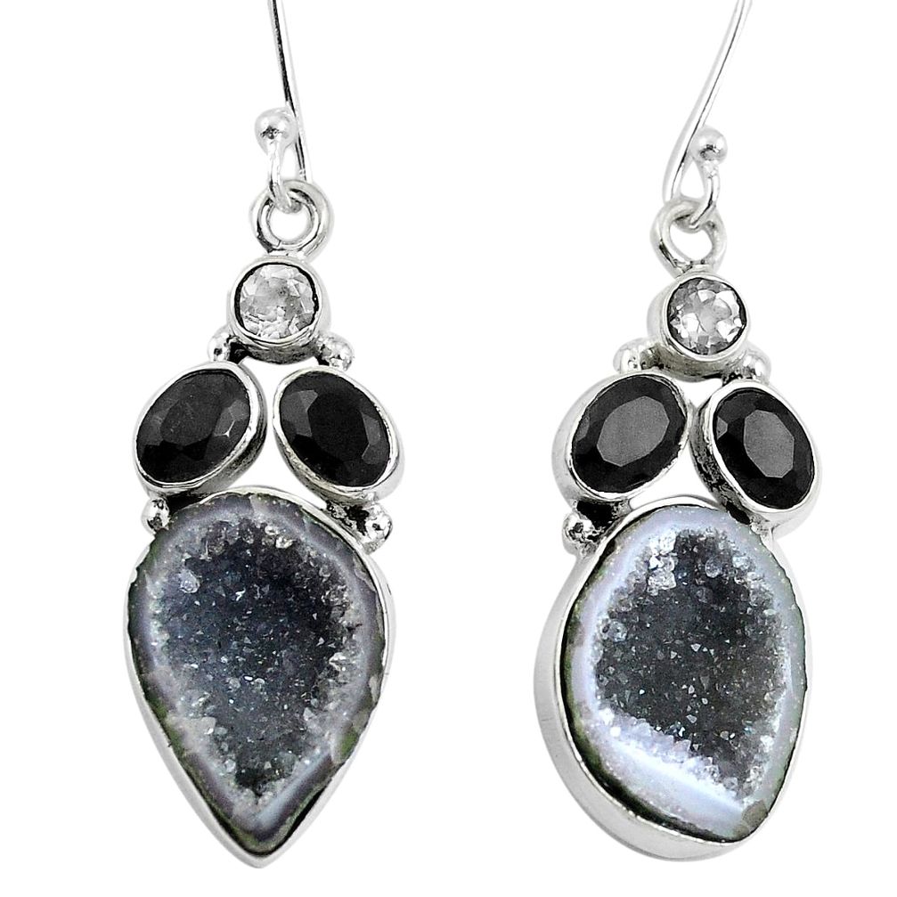 Natural brown geode druzy onyx 925 silver dangle earrings d27855