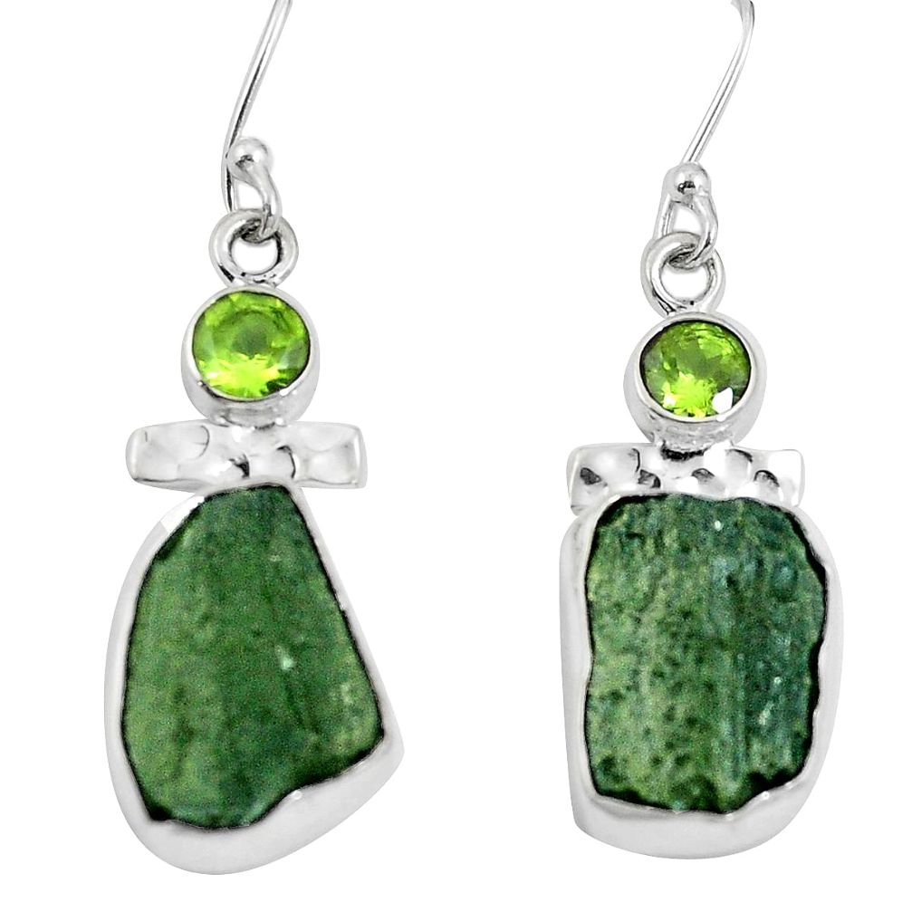 Natural green moldavite (genuine czech) 925 silver dangle earrings d27860