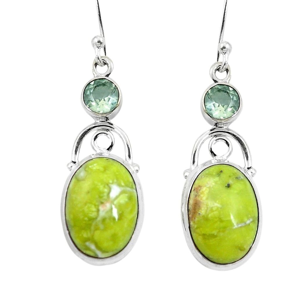 Natural yellow lizardite (meditation stone) 925 silver dangle earrings d27874