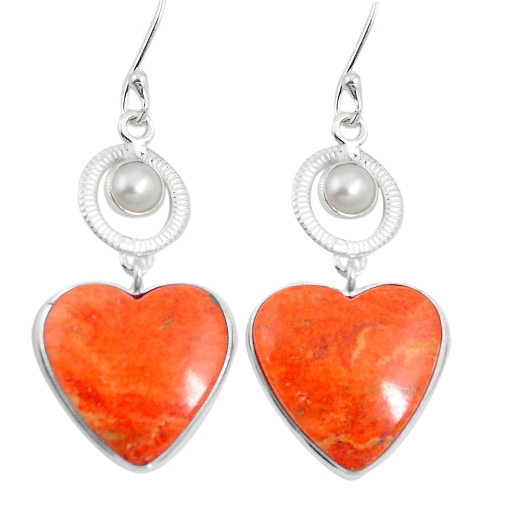 Red copper turquoise heart pearl 925 sterling silver dangle earrings d27891