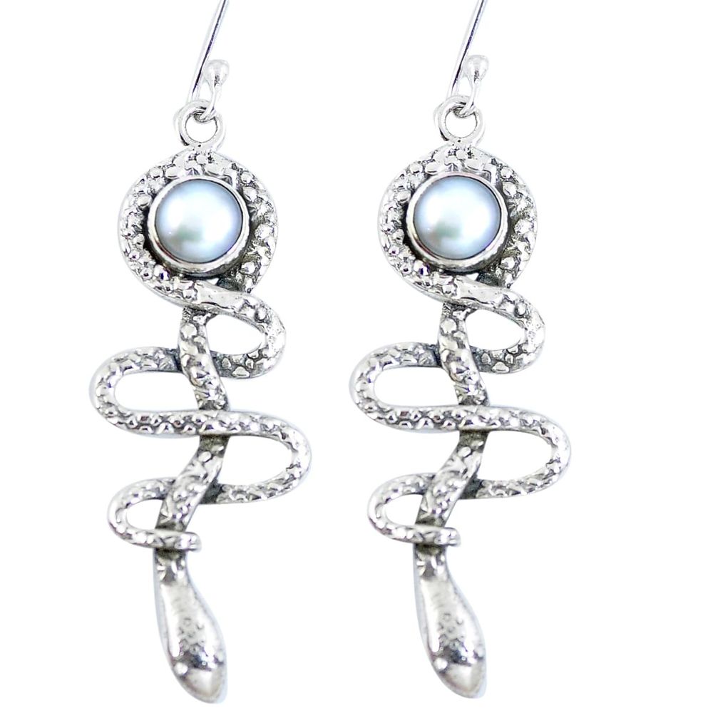 Natural white pearl 925 sterling silver snake earrings jewelry d27901