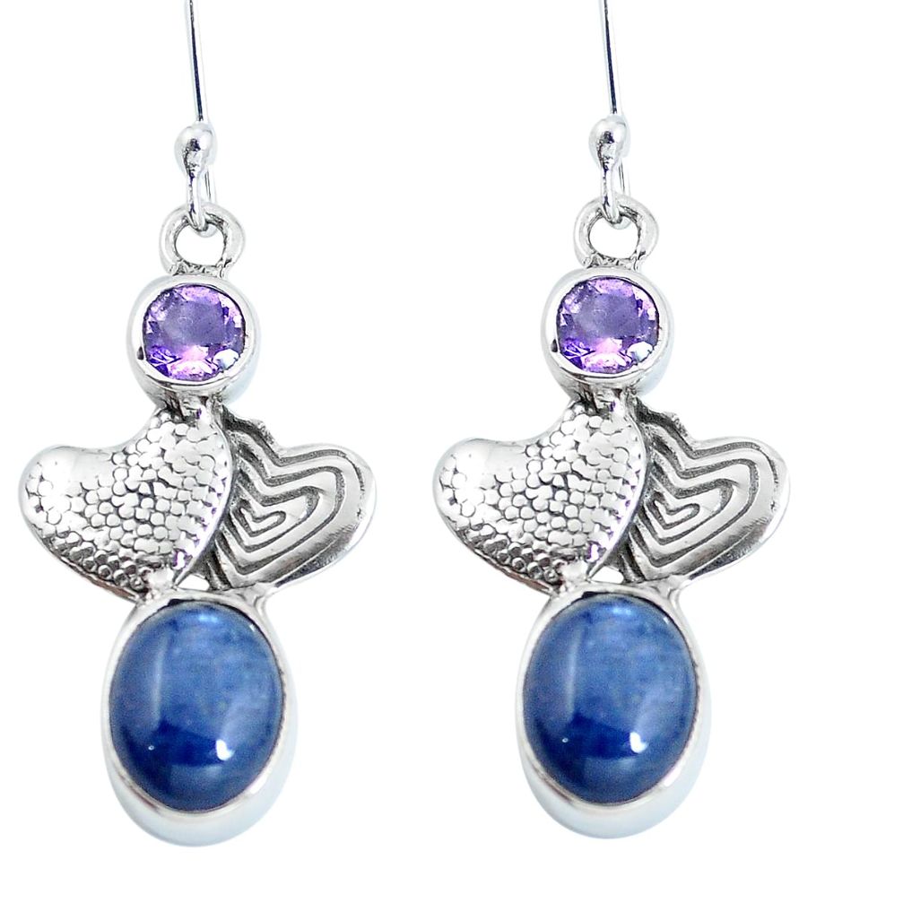 Natural blue kyanite amethyst 925 silver couple hearts earrings d27903