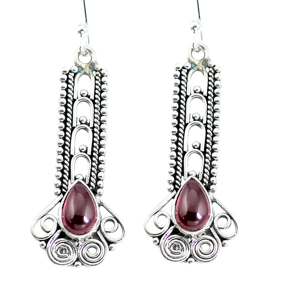 Natural red garnet 925 sterling silver dangle earrings jewelry d27906