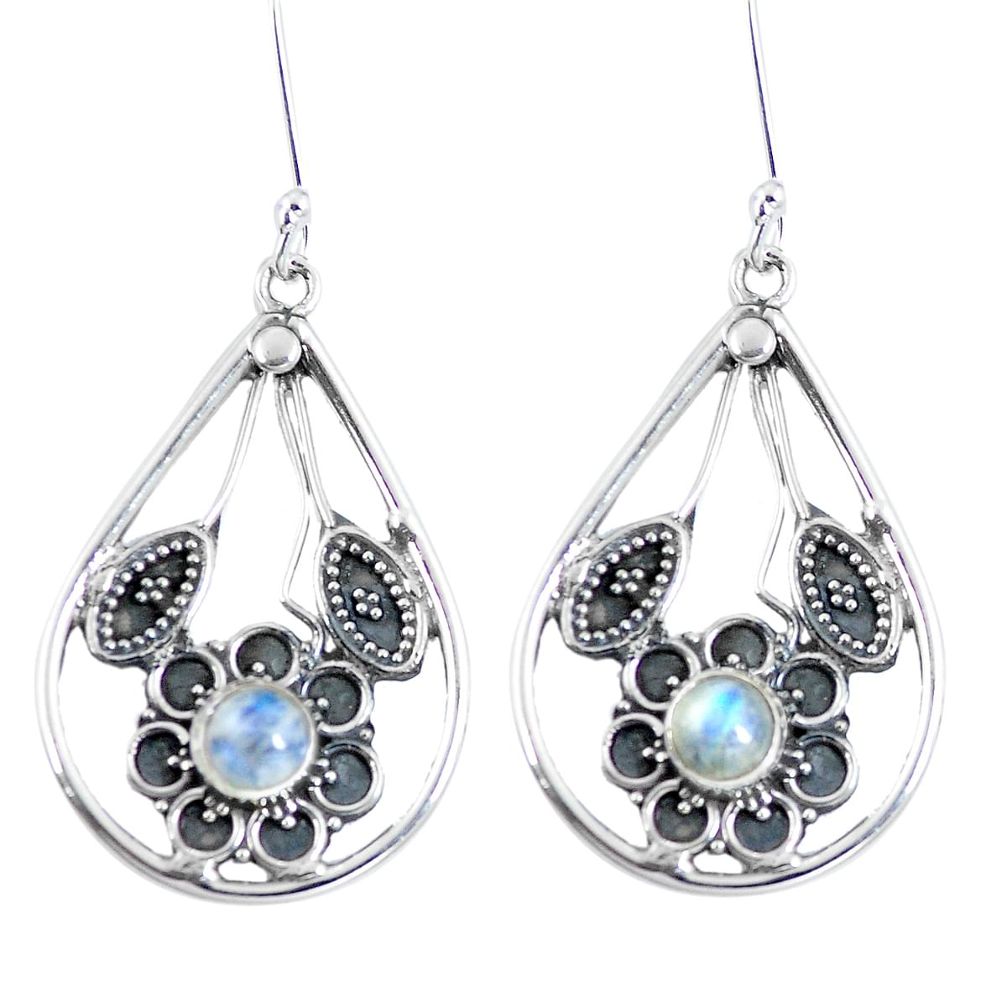 Natural rainbow moonstone 925 sterling silver dangle earrings d27910