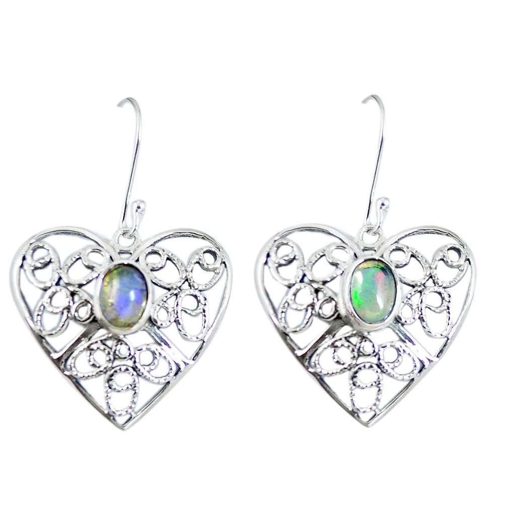 Natural multi color ethiopian opal 925 silver dangle earrings d27915