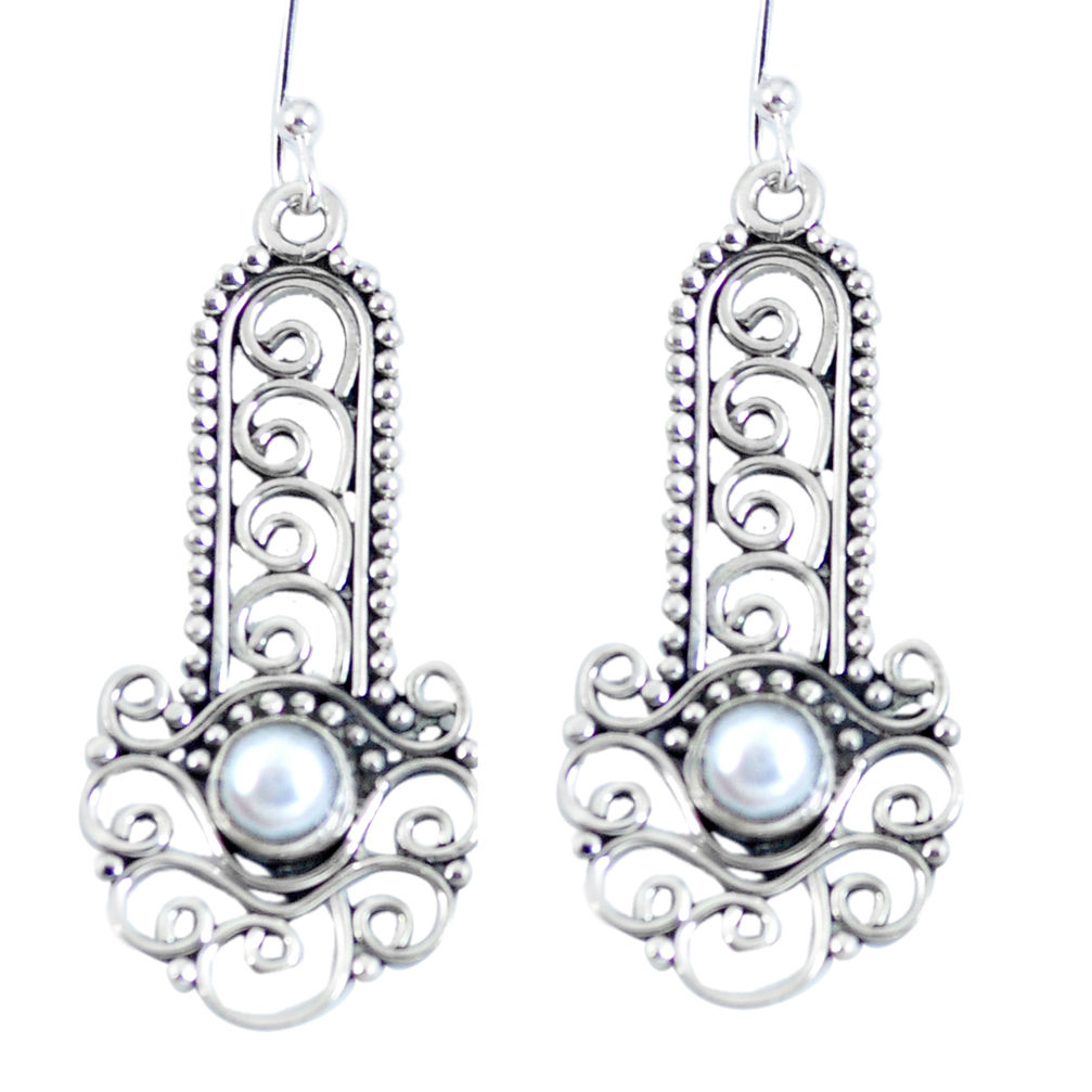 Natural white pearl 925 sterling silver dangle earrings jewelry d27921
