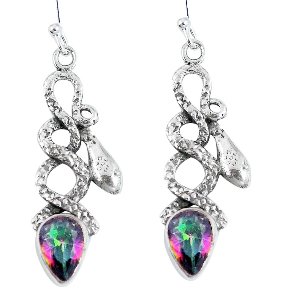 Multi color rainbow topaz 925 sterling silver snake earrings jewelry d27927