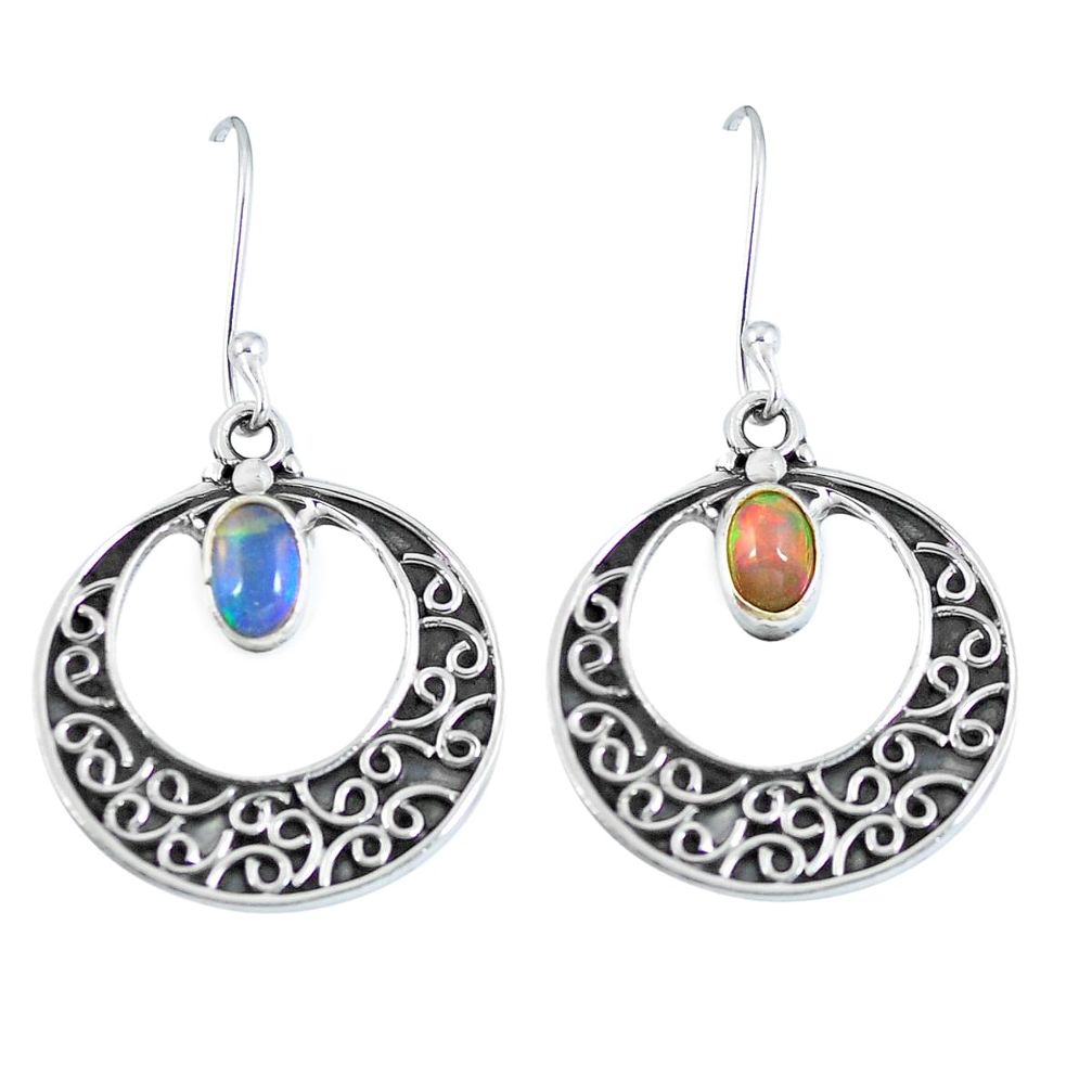 Natural multi color ethiopian opal 925 silver dangle earrings jewelry d27930