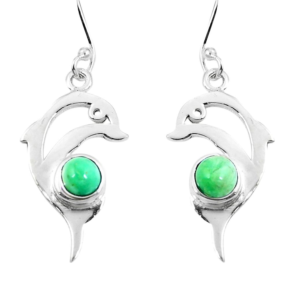 Natural green variscite 925 sterling silver fish earrings jewelry d27947