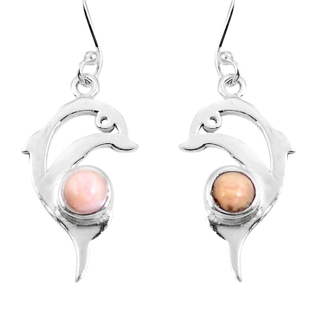 Natural pink opal 925 sterling silver fish earrings jewelry d27955
