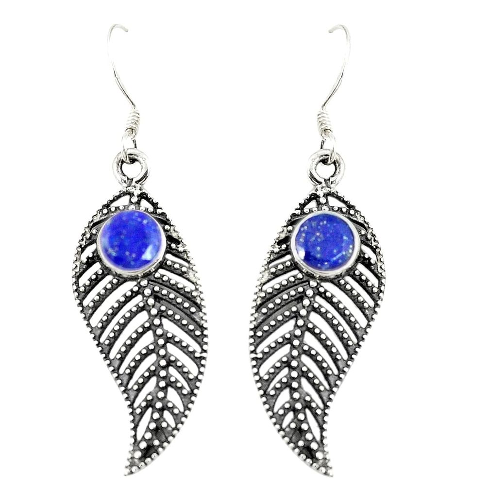 Natural blue lapis lazuli 925 silver deltoid leaf earrings jewelry d27960