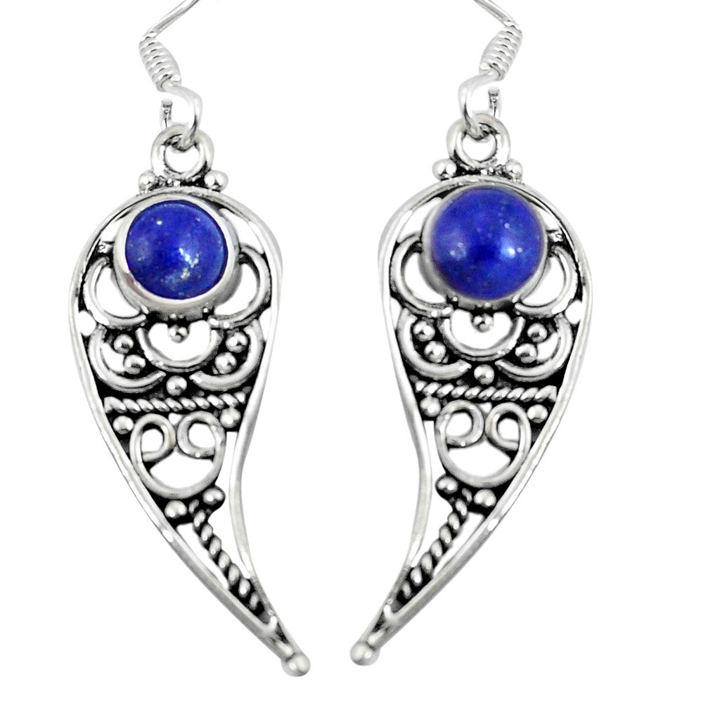 Natural blue lapis lazuli 925 sterling silver dangle earrings d27972