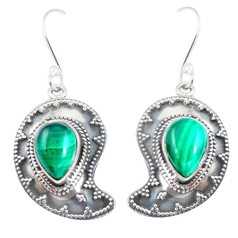 Natural green malachite (pilot's stone) 925 silver dangle earrings d29365