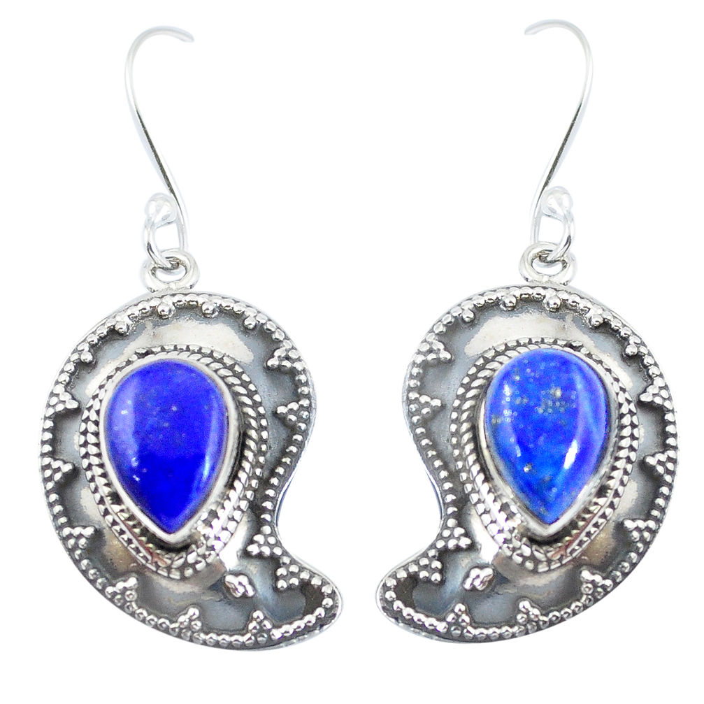 Natural blue lapis lazuli 925 sterling silver dangle earrings d29367