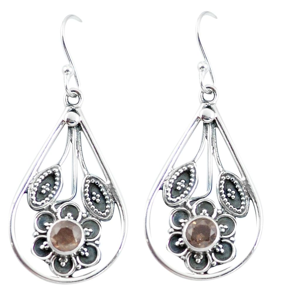 Brown smoky topaz 925 sterling silver dangle earrings jewelry d29368