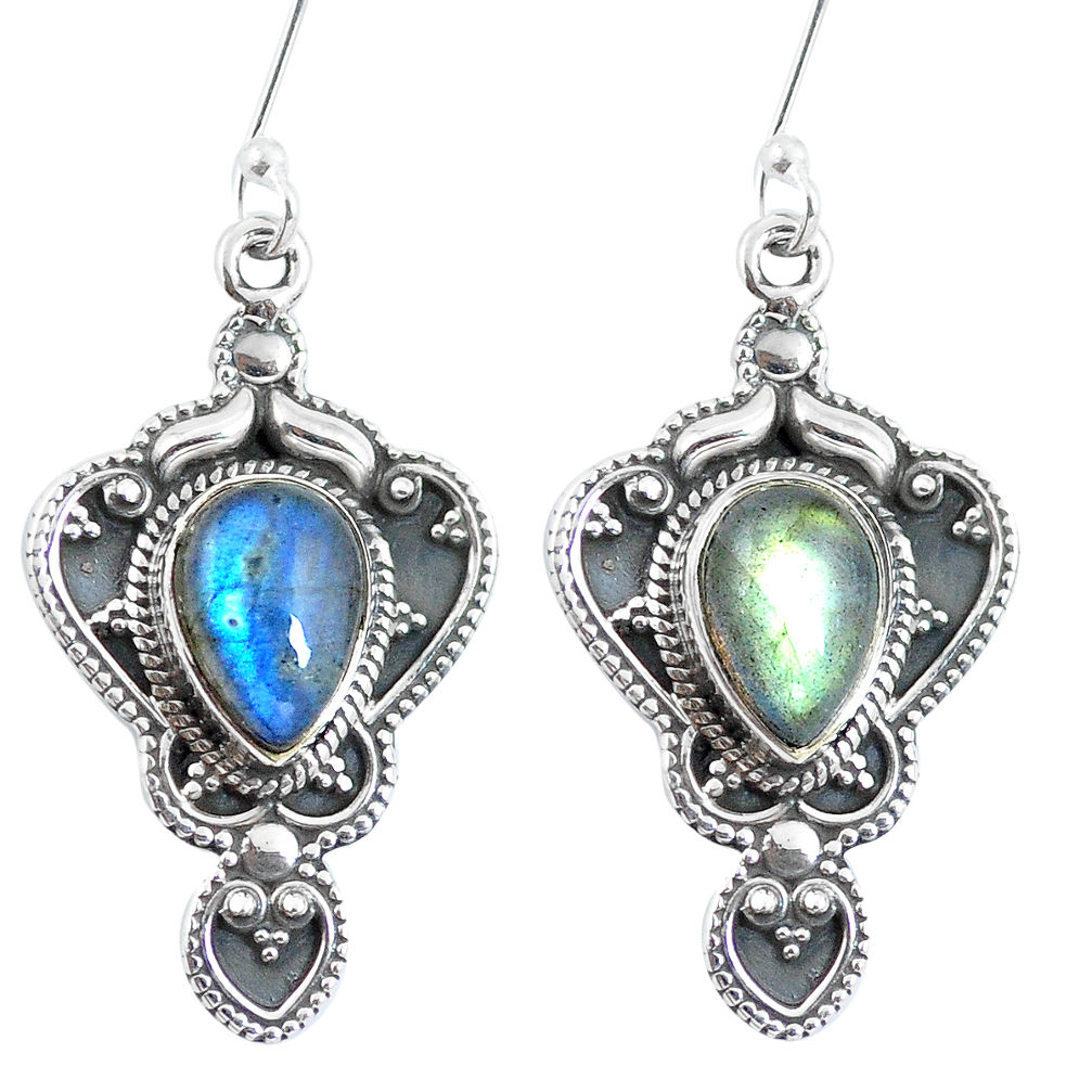 Natural blue labradorite 925 sterling silver dangle earrings d29378