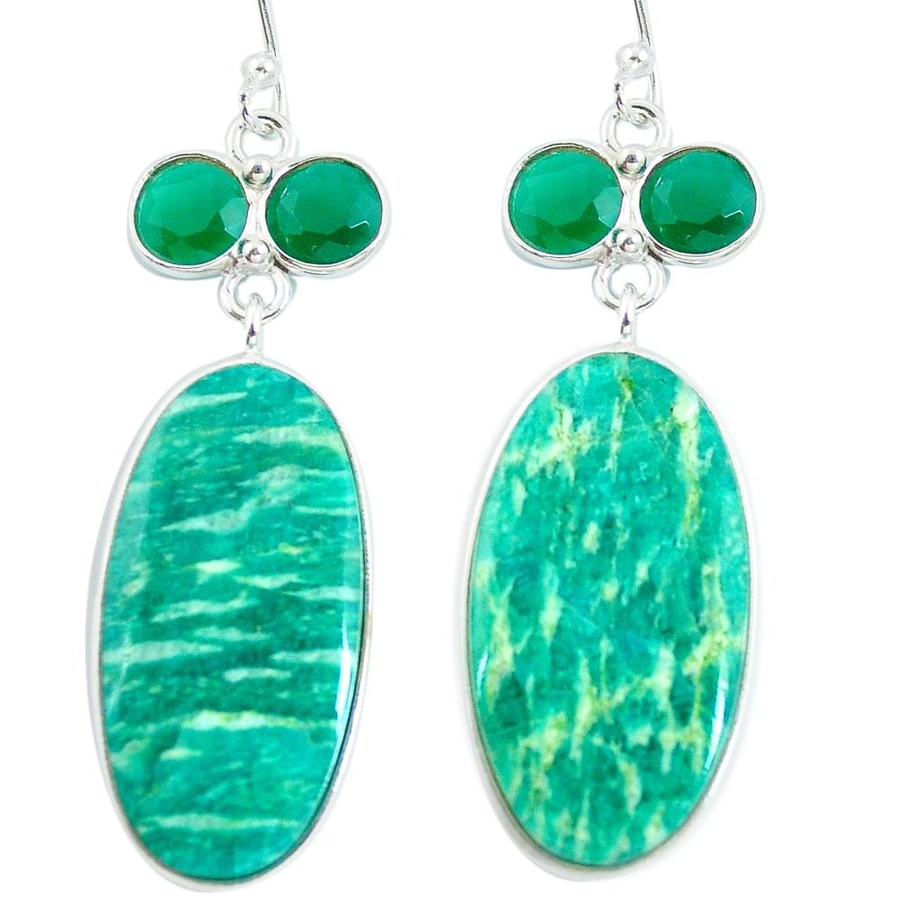 Natural green amazonite (hope stone) 925 silver dangle earrings jewelry d29388