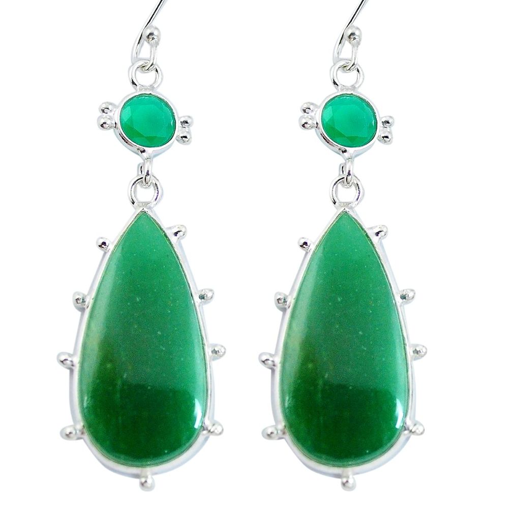 Natural green chalcedony 925 sterling silver dangle earrings d29389