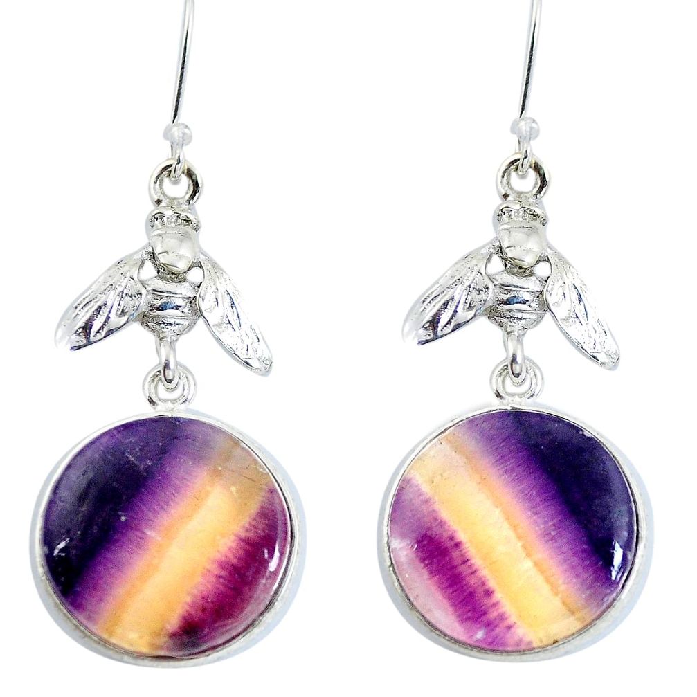 Natural multi color fluorite 925 silver honey bee earrings jewelry d29408