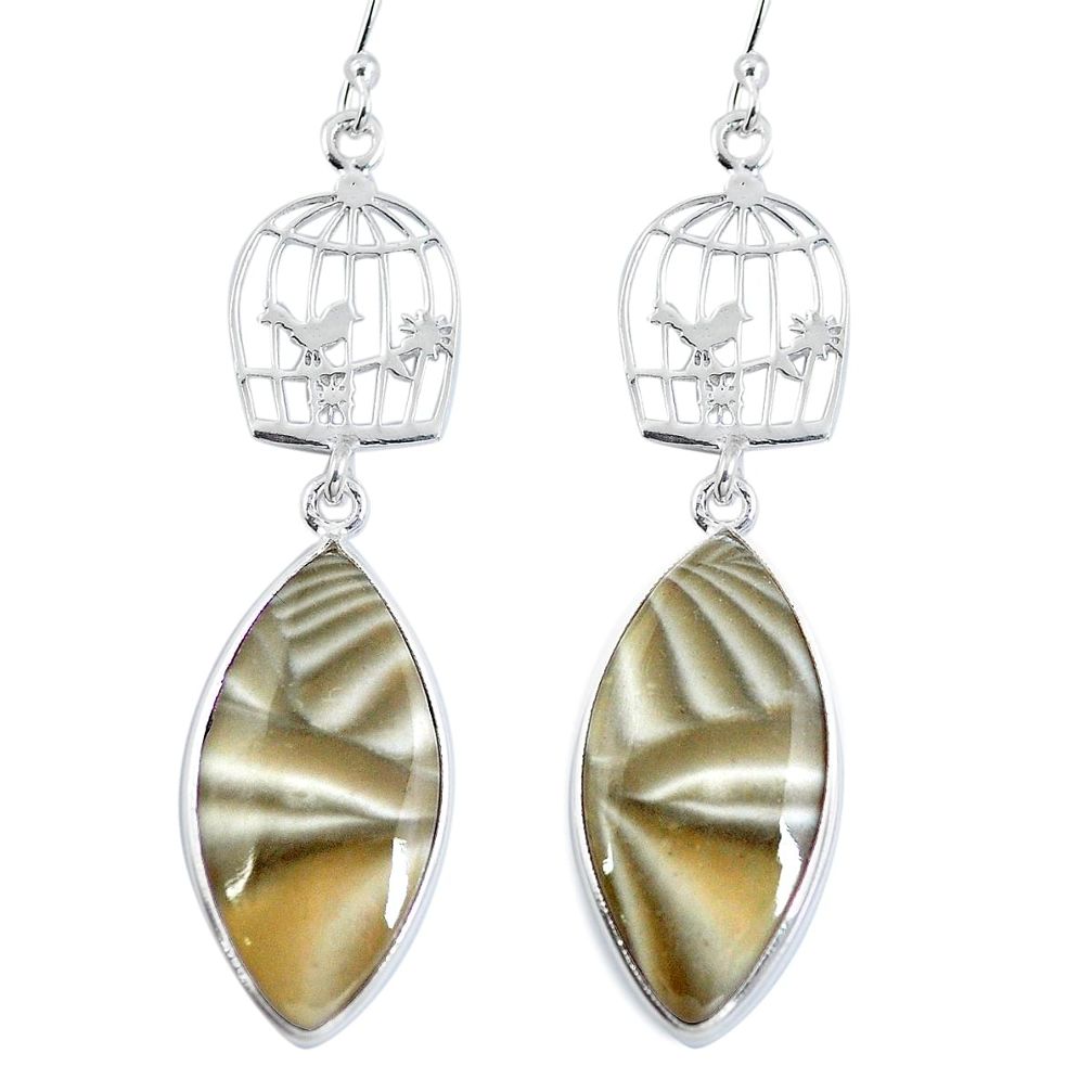 Natural grey striped flint ohio 925 silver dangle cage charm earrings d29409