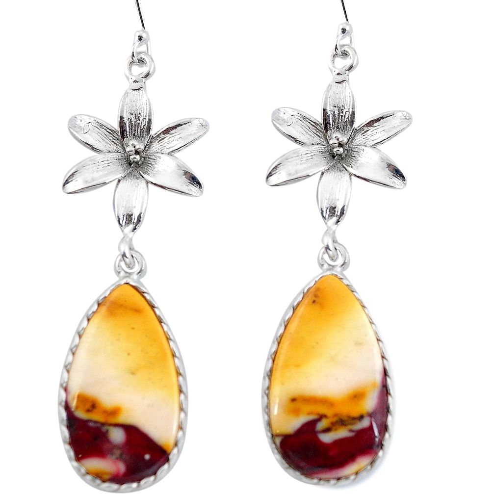 Natural brown mookaite 925 sterling silver flower earrings d29416