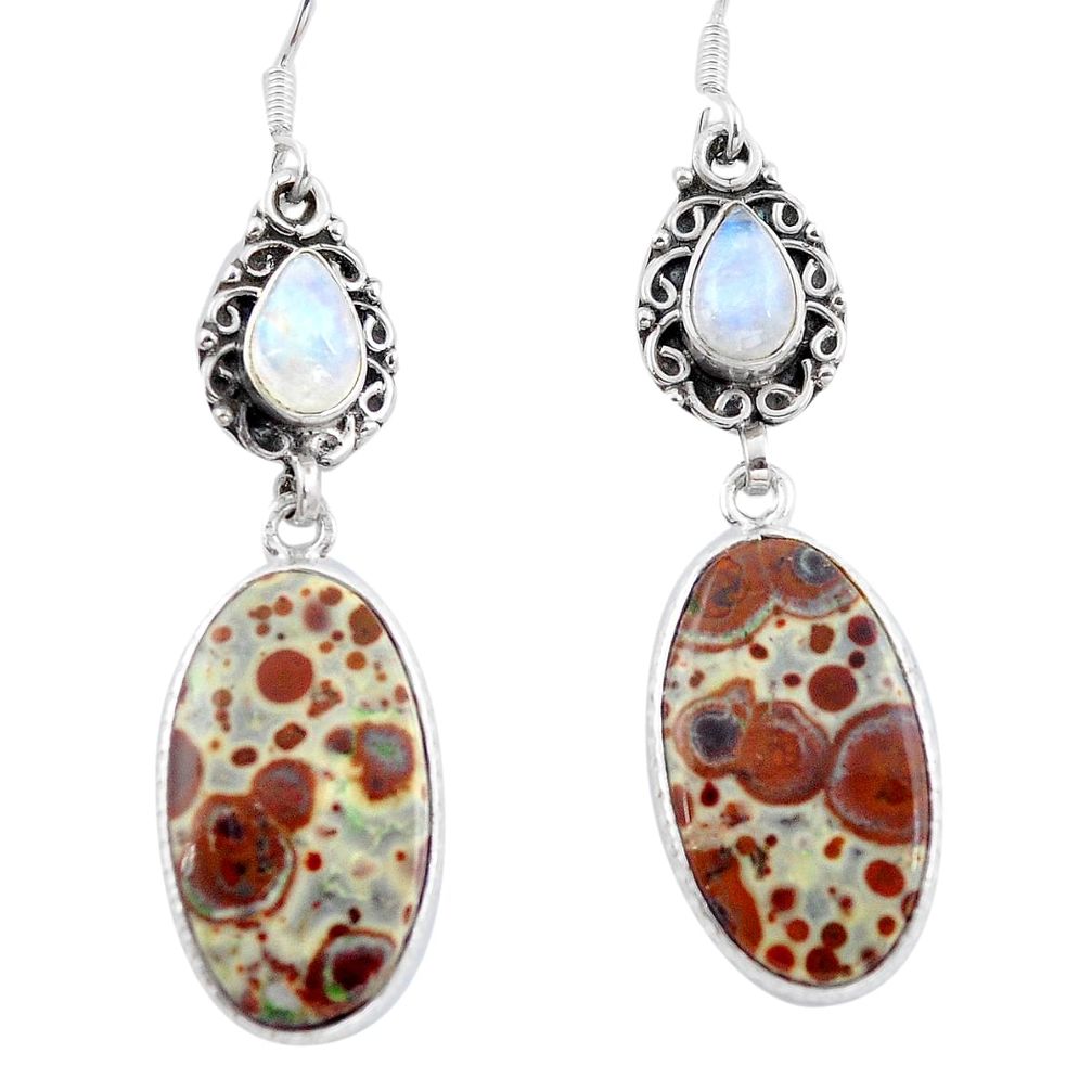 Natural brown snakeskin jasper 925 silver dangle earrings jewelry d29425