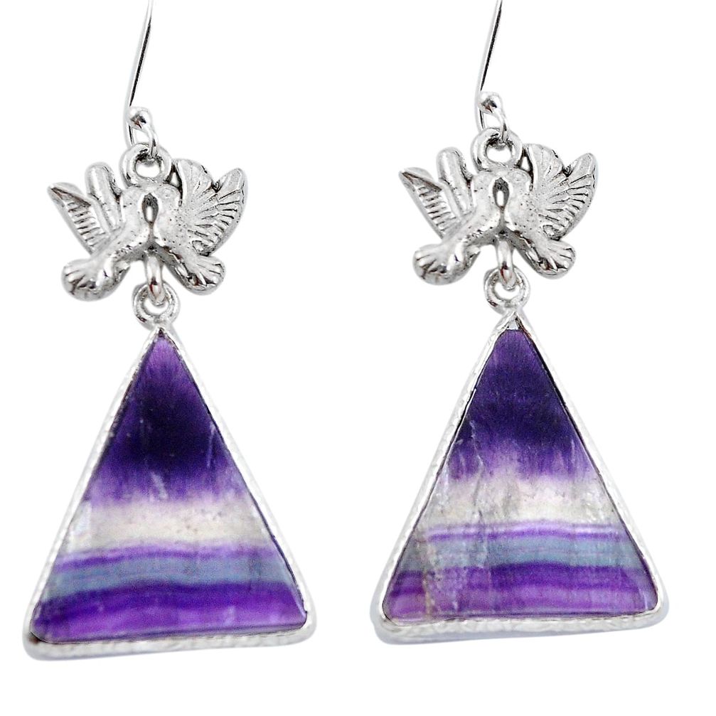 Natural multi color fluorite 925 silver love birds earrings jewelry d29429
