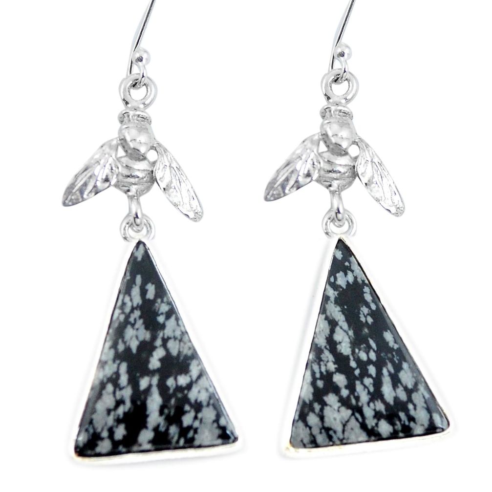 Natural black australian obsidian 925 silver honey bee earrings d29432